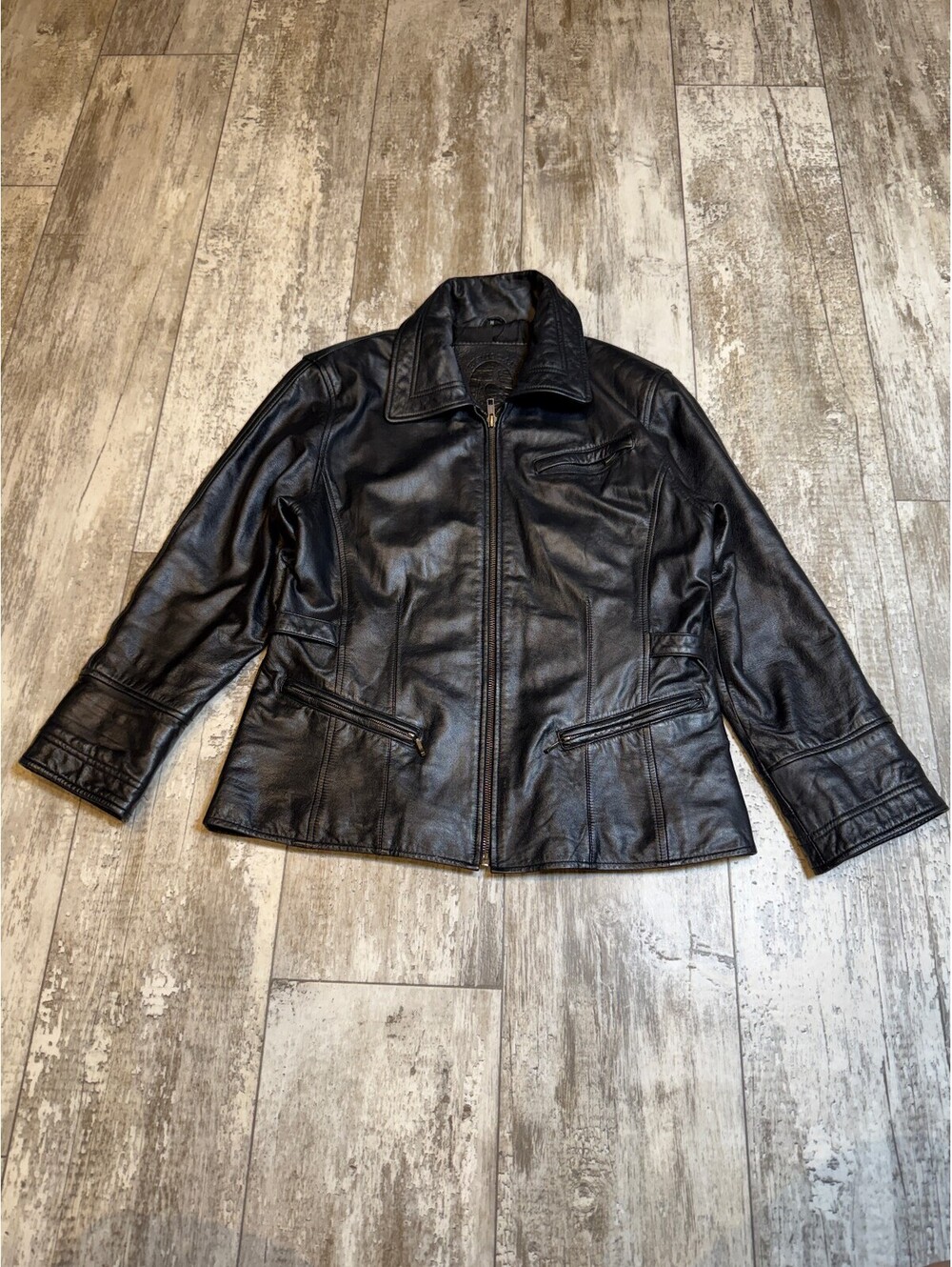 Etruscan Designs Womens M Black Leather Jacket Moto Y2K